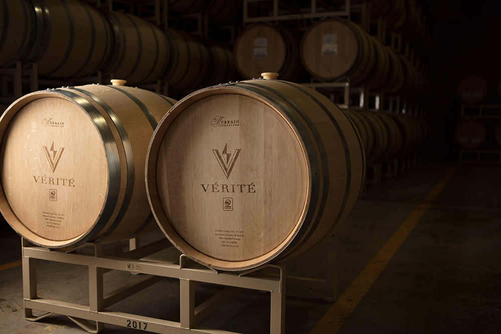 Wine barrels in cellar